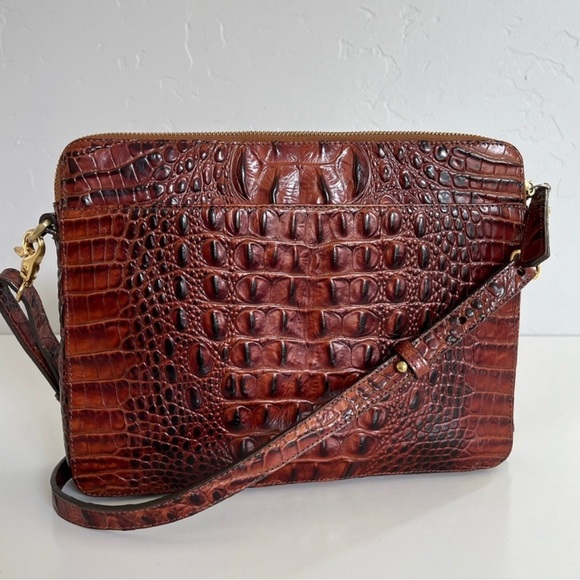 BRAHMIN Croc Embossed Leather iPad Bag 11”x9”x2” - Picture 3 of 9